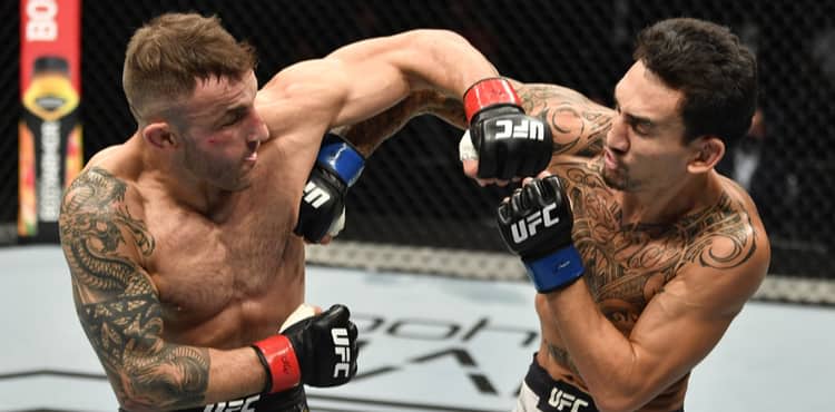 Alexander Volkanovski punches Max Holloway at UFC 251 on Fight Island