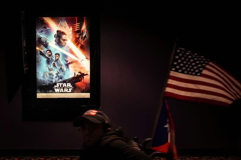 A star wars poster is seen during the "Star Wars: The Rise of Skywalker" movie opening night fan event in New York City