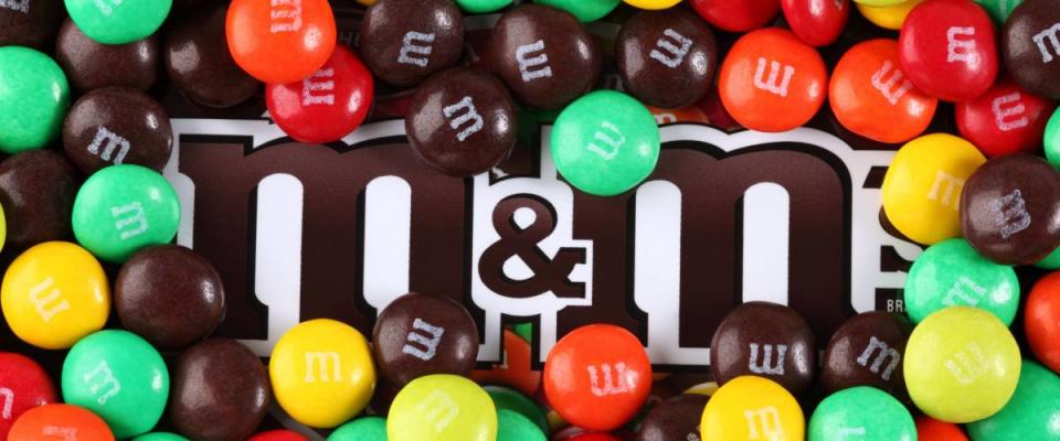Tambov, Russian Federation - August 26, 2012: M&M&#39;s candy on M&M&#39;s brand. M&M&#39;s  produced by Mars, Incorporated.