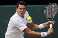 <p>FILE - In this Sunday, July 10, 2016 file photo, Milos Raonic of Canada plays a return to Andy Murray of Britain during the men’s singles final on the fourteenth day of the Wimbledon Tennis Championships in London. Two top-10 tennis players have withdrawn from the Rio Olympics, citing concerns about the Zika virus.Fifth-ranked Simona Halep on the women’s side and No. 7 Milos Raonic for the men announced their decisions Friday, July 15, 2016 after their names were listed on the International Tennis Federation’s roster for next month’s Summer Games.(AP Photo/Ben Curtis, File)</p>