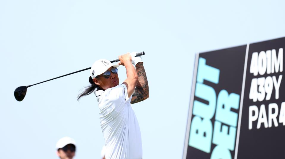 JEDDAH, SAUDI ARABIA - MARCH 01: Anthony Kim of the USA tees off on the 2nd hole during day one of the LIV Golf Invitational - Jeddah at Royal Greens Golf & Country Club on March 01, 2024 in Jeddah, Saudi Arabia. (Photo by Francois Nel/Getty Images)