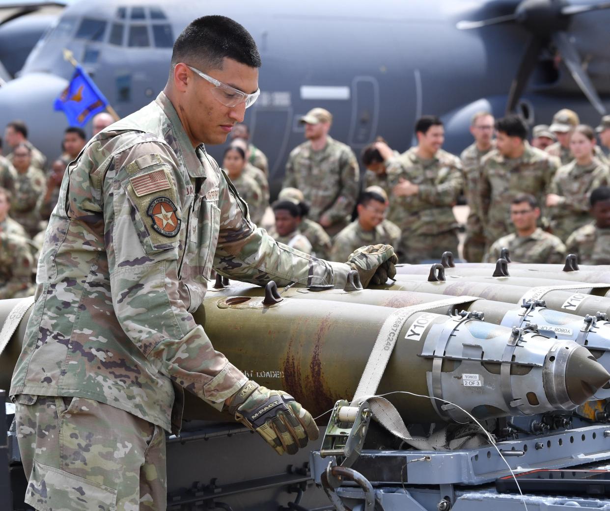 Fusing the bombs is demonstrated for an event located on the ground instructional training aircraft ramp at Sheppard Air Force Base on Tuesday.