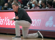 Gonzaga head coach Mark Few watches during the second half of an NCAA college basketball game against Santa Clara, Saturday, Jan. 15, 2022, in Santa Clara, Calif. Gonzaga won 115-83. (AP Photo/Tony Avelar)