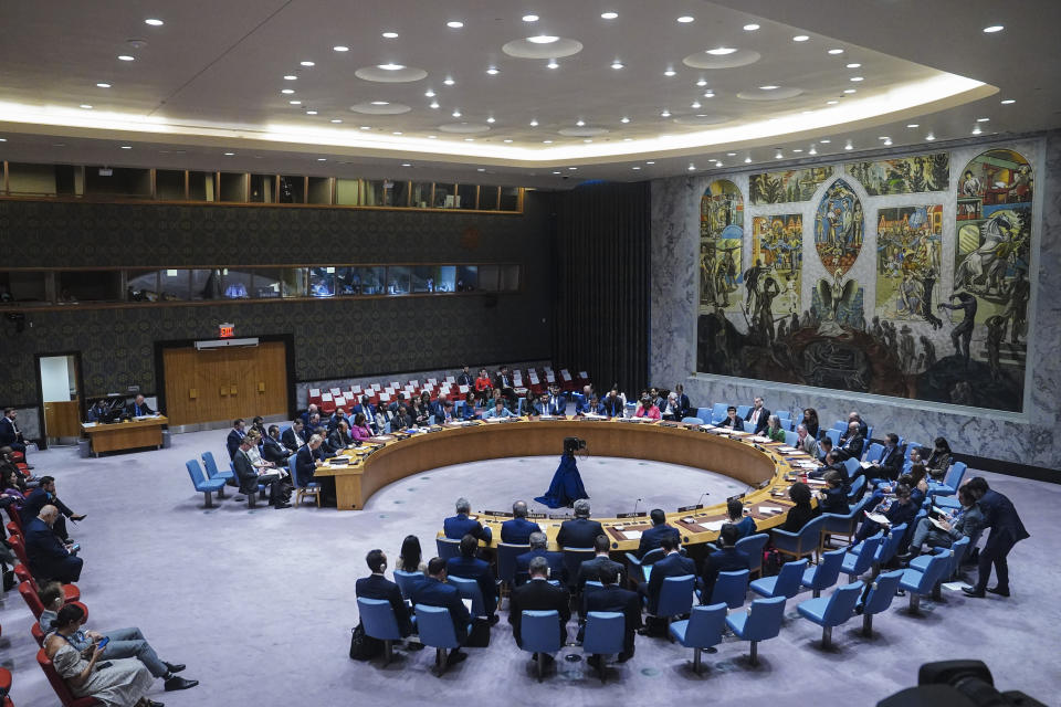 United Nations Security Council holds a meeting on the conflict between Armenia and Azerbaijan, Thursday, Sept. 21, 2023, at the United Nations headquarters. (AP Photo/Bebeto Matthews)