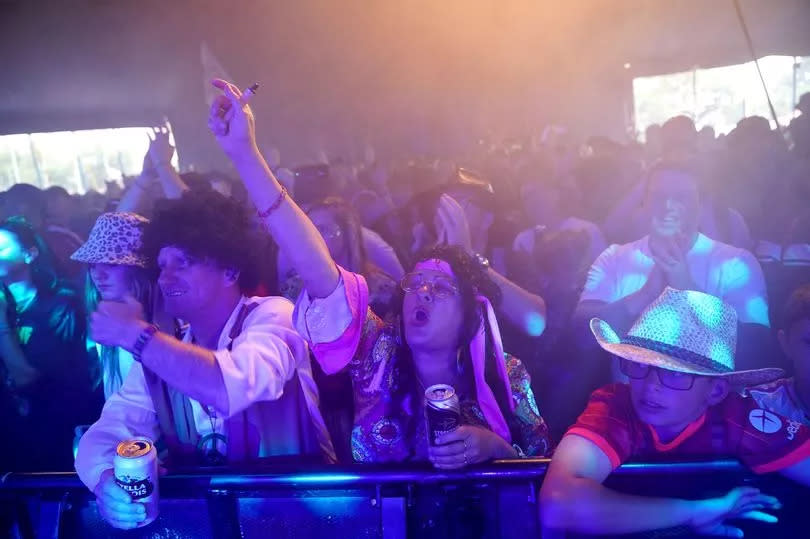 The crowd watching Jamie Webster performing on the Left Field stage during the 2022 Glastonbury Festival