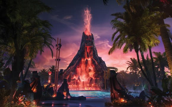 Volcano Bay's centerpiece erupting in concept art.