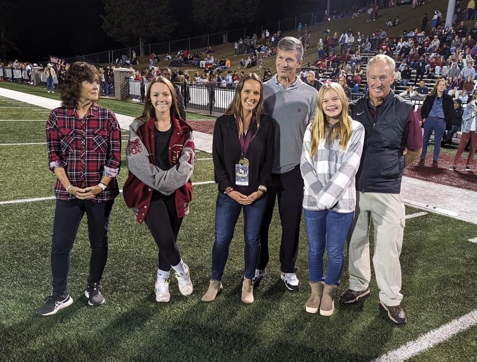 Kara Pearson Price celebrates with her family after being inducted into the Oak Ridge Sports Hall of Fame Oct. 20. From left are mother Tina, daughter Kate, husband Mark Price, daughter Kallie and her father Randall Pearson.