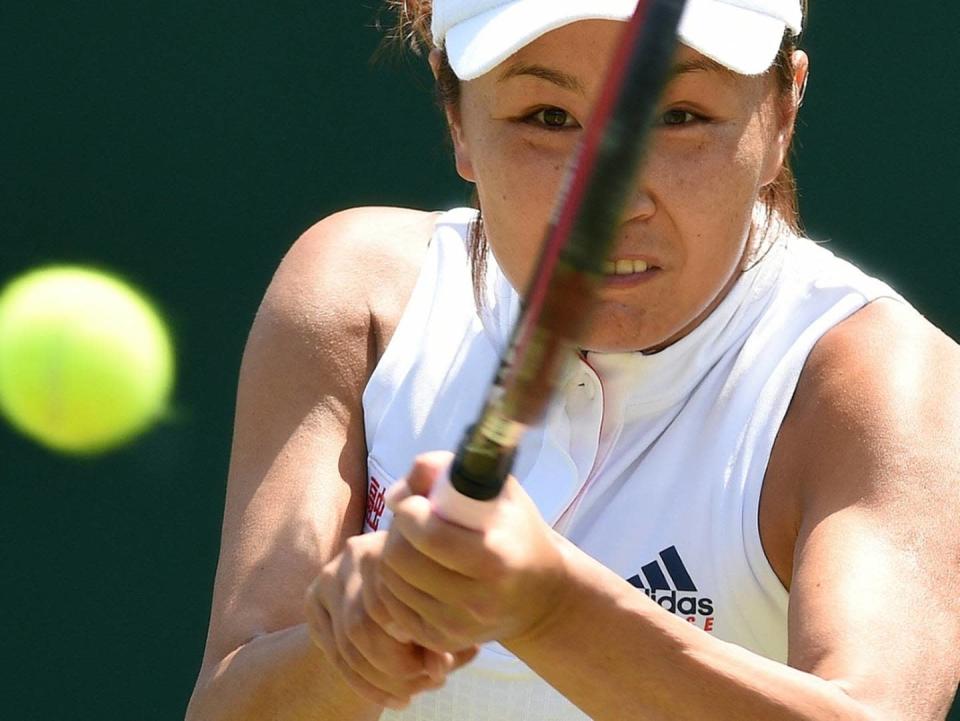 Tennisspielerin Peng Shuai im Close-Up w&#xe4;hrend eine Tennisspiels