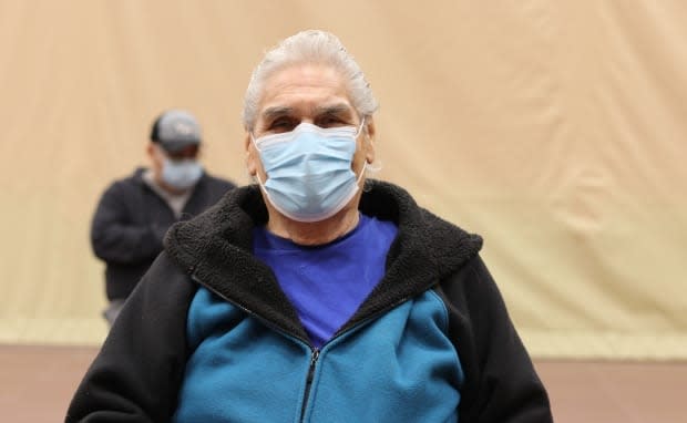 Musqueam Elder Ben Campbell received his first dose of the Pfizer-BioNTech COVID-19 vaccine on Tuesday.  (Chantelle Bellrichard/CBC  - image credit)