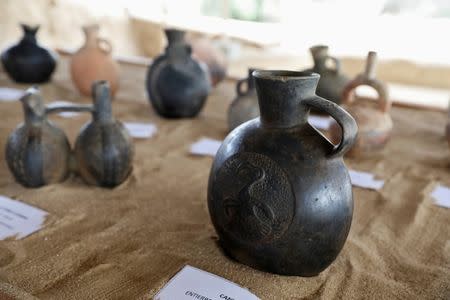 Pottery found from the Inca culture are seen at Huaca de las Abejas in Tucume Archaeological Complex in Lambayeque, Peru July 4, 2018. REUTERS/Guadalupe Pardo