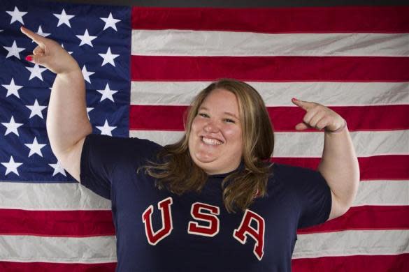 Weightlifter Holley Mangold poses for a portrait during the 2012 U.S. Olympic Team Media Summit in Dallas, May 13, 2012.