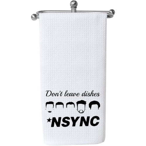 white dish towel with nsync graphic