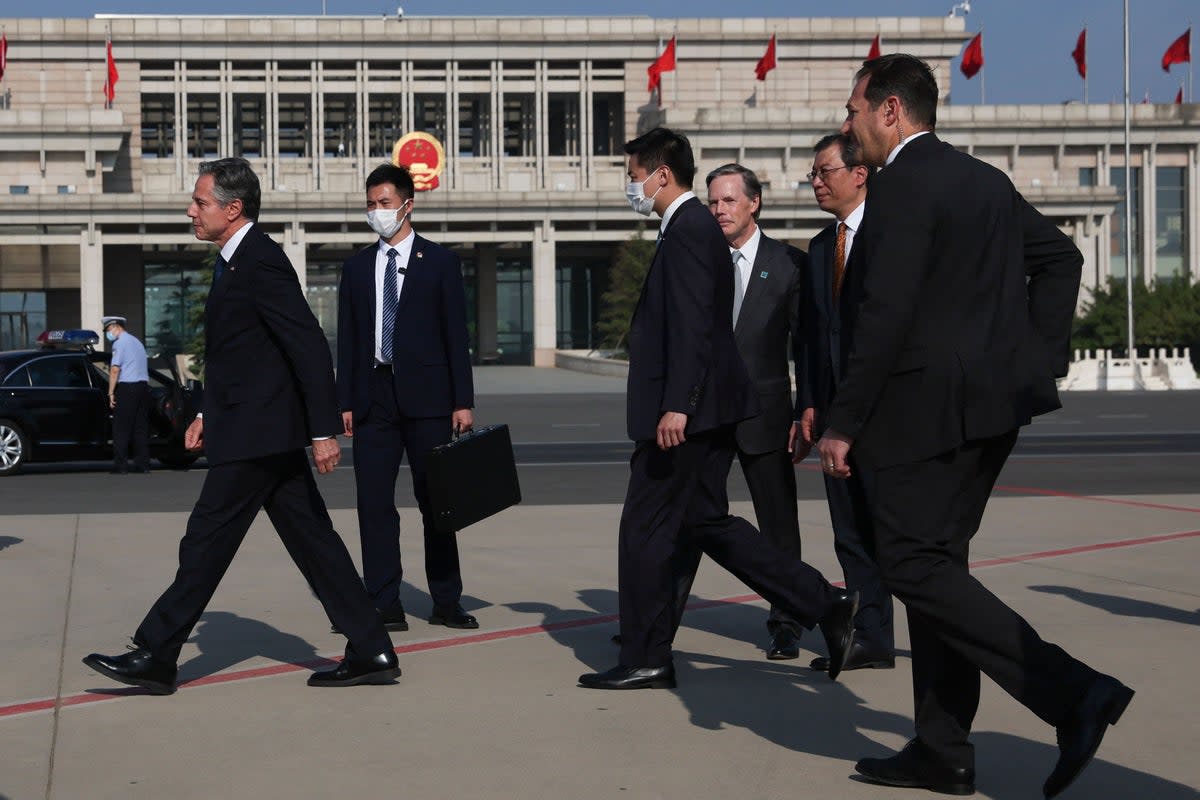 US secretary of state Antony Blinken walks after arriving in Bejing, China (POOL/AFP via Getty Images)