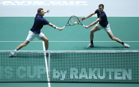 Jamie Murray and Neal Skupsk's doubles win over Kazakhstan secured Great Britain's passage into the semi-finals - Credit: GETTY IMAGES