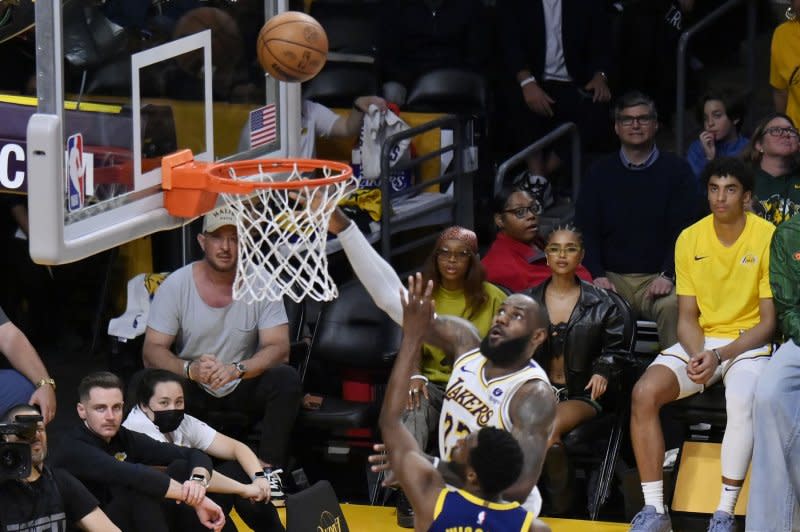 Los Angeles Lakers forward LeBron James (C) has a $51.4 million player option for 2024-25. File Photo by Jim Ruymen/UPI