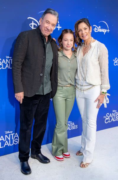 PHOTO: Tim Allen poses with wife Jane Hajduk and daughter Elizabeth Allen-Dick at the premiere of Disney+'s 'The Santa Clauses,' at The Walt Disney Studios in Burbank, Calif., Nov. 6, 2022. (Picturegroup/Disney)