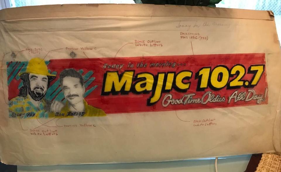 A Majic 102.7 FM promotional “mock up” featuring an image that would soon be on bus benches and billboards around South Florida, circa 1989-1990.