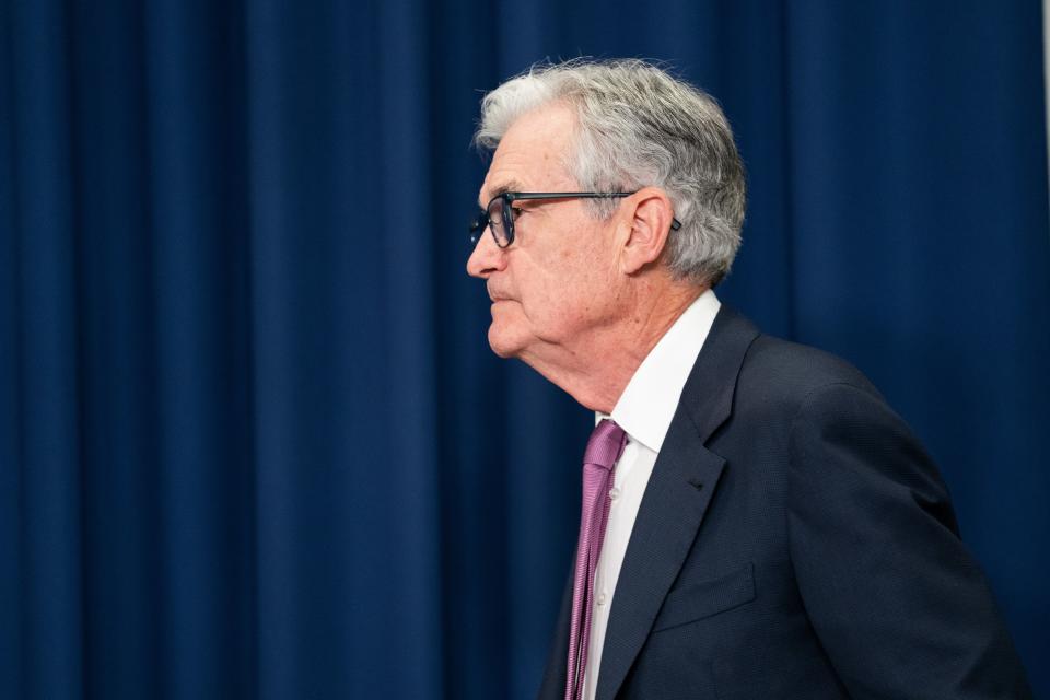 U.S. Federal Reserve Chairman Jerome Powell attends a news conference in Washington, DC, U.S., on February 1, 2023. The U.S. Federal Reserve on Wednesday made a rate hike first in the new year.  The central bank raised interest rates by a quarter of a percentage point, marking the eighth time the Fed has raised rates since tightening began in March last year.  (Photo by Liu Jie/Xinhua via Getty Images)