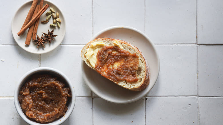 Crusty bread with chai apple butter