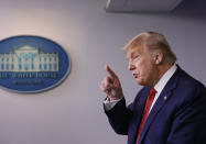 WASHINGTON, DC - AUGUST 10: U.S. President Donald Trump speaks during a news conference at the James Brady Press Briefing Room of the White House August 10, 2020 in Washington, DC. U.S. President Donald Trump briefly stopped his news conference after a Secret Service agent told him to leave the room and returned after an all clear was issued. (Photo by Alex Wong/Getty Images)