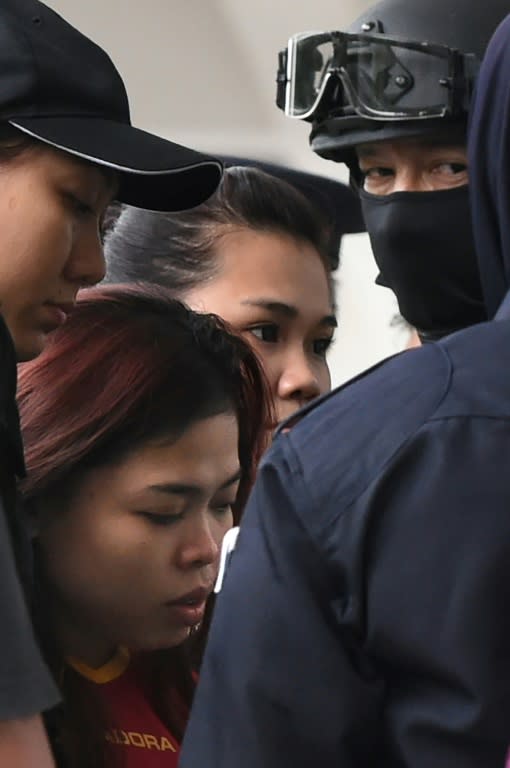 Indonesian suspect Siti Aisyah (centre) was the first suspect to hear the charges against her in the murder of Kim Jong-Nam