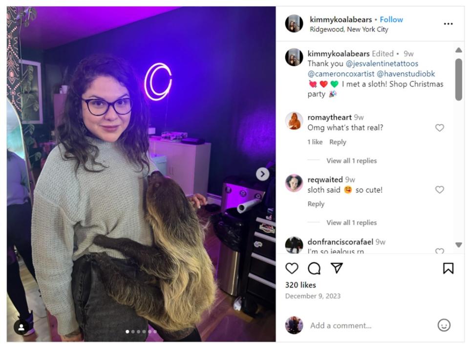 Social media posts documented the sloth’s appearance at Haven Studio, yet the business denied the incident — and the posts were taken down after inquiries from The Post. Obtained by The New York Post
