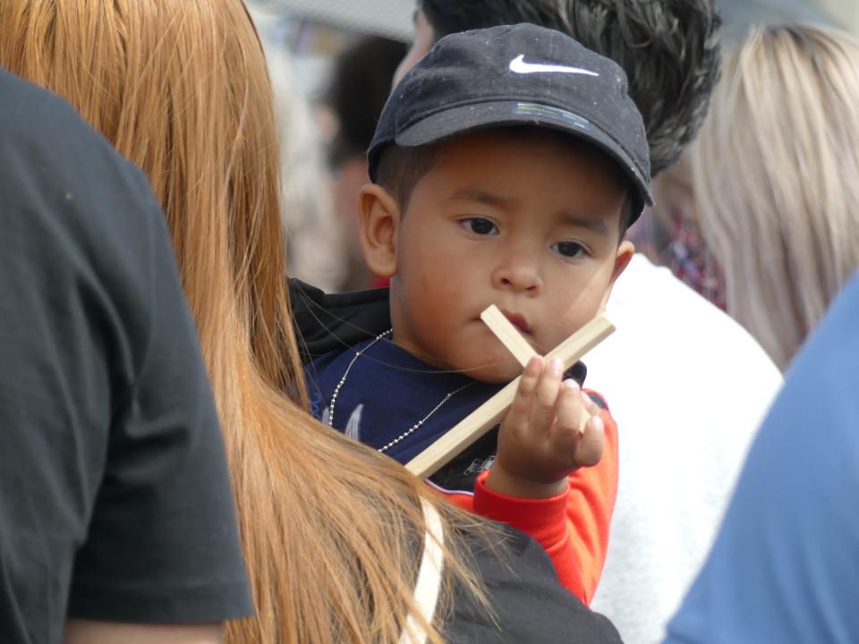 Hundreds of Good Friday worshipers observed the Stations of the Cross outside of St. Joan of Arc Catholic Church in Victorville.