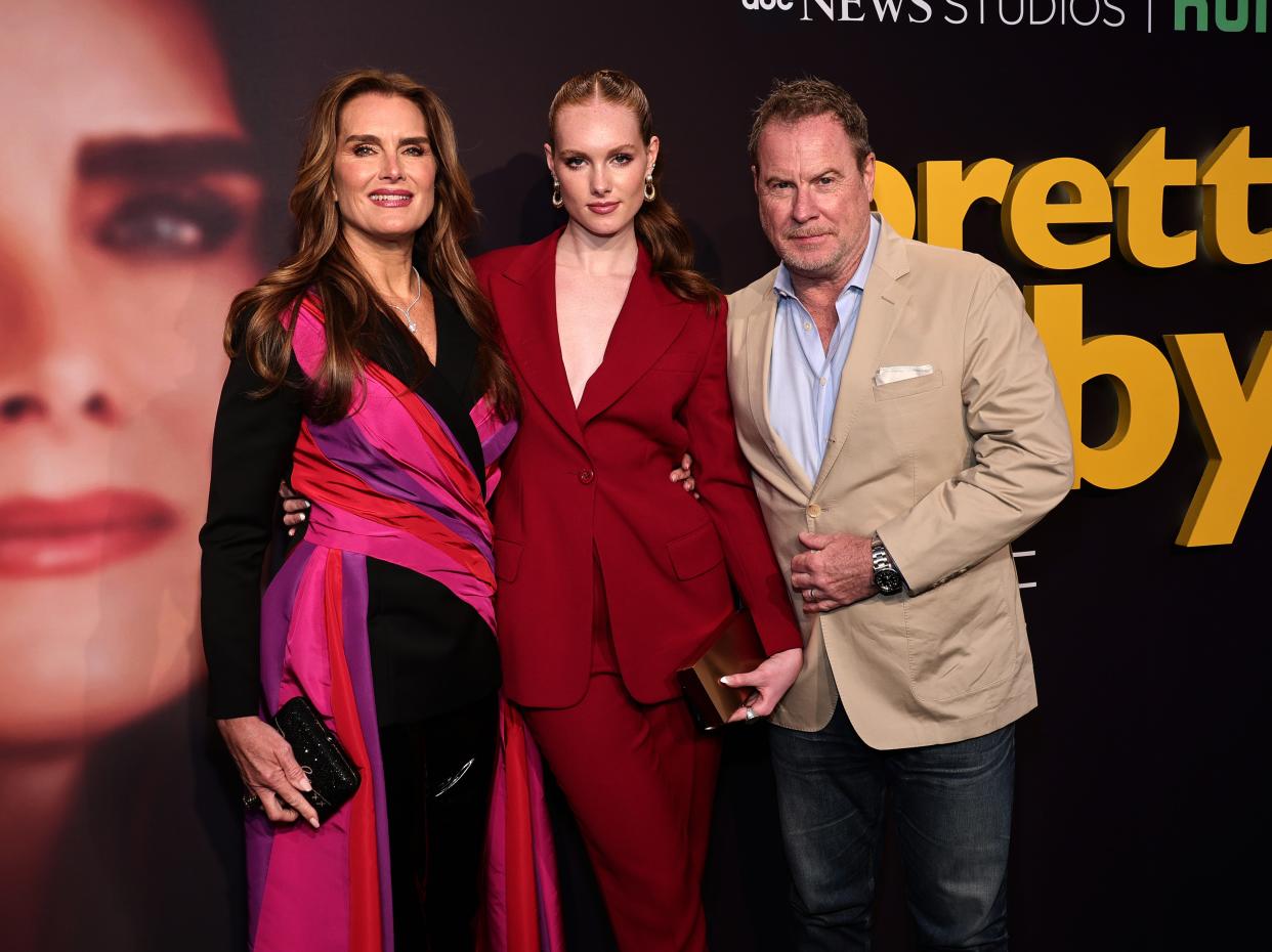 Brooke Shields, Grier Hammond Henchy and Chris Henchy attend the "Pretty Baby: Brooke Shields" New York Premiere at Alice Tully Hall on March 29, 2023 in New York City.