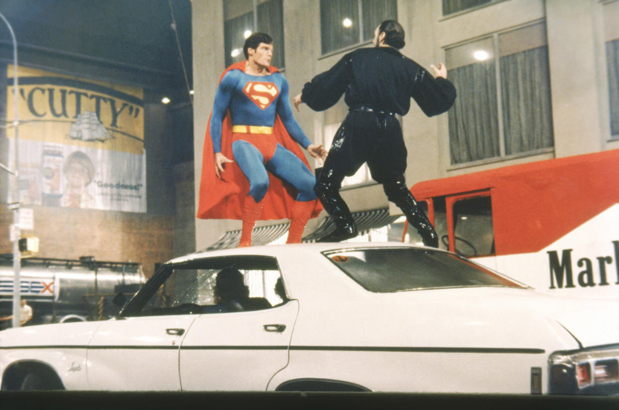 Superman (Reeve) and Zod (Stamp) tangle in the streets of Metropolis in 'Superman II' (Photo: Warner Bros./Courtesy Everett Collection)