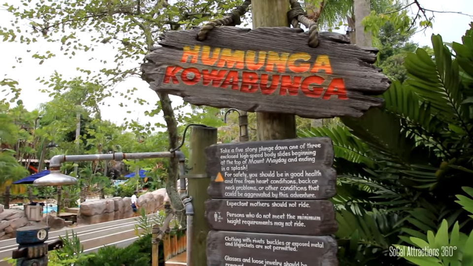 A sign at the entrance to the water slide