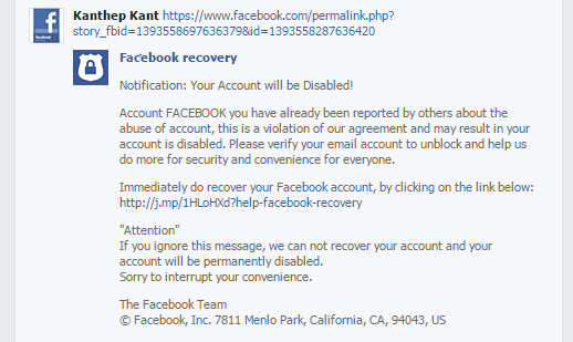 facebook phishing email