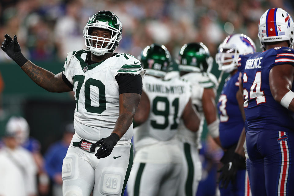 The Jets' defense is loaded with players like Quinton Jefferson, who could help carry the team to a lot of wins this season. Just like they did Monday. (Photo by Elsa/Getty Images)