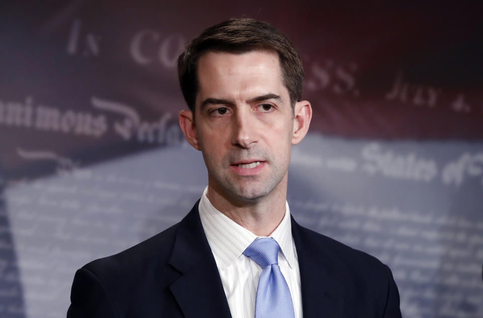 Sen. Tom Cotton, R-Ark., speaks during a news conference about an immigration bill on Capitol Hill, Feb. 12, 2018 in Washington. (Photo: Alex Brandon/AP)