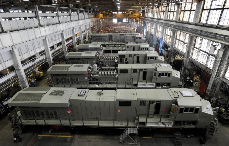 Evolution locomotives are assembled in Building 10 in this 2011 file photo of what was then GE Transportation. The plant in Lawrence Park Township is now owned by Pittsburgh-based Wabtec Corp.