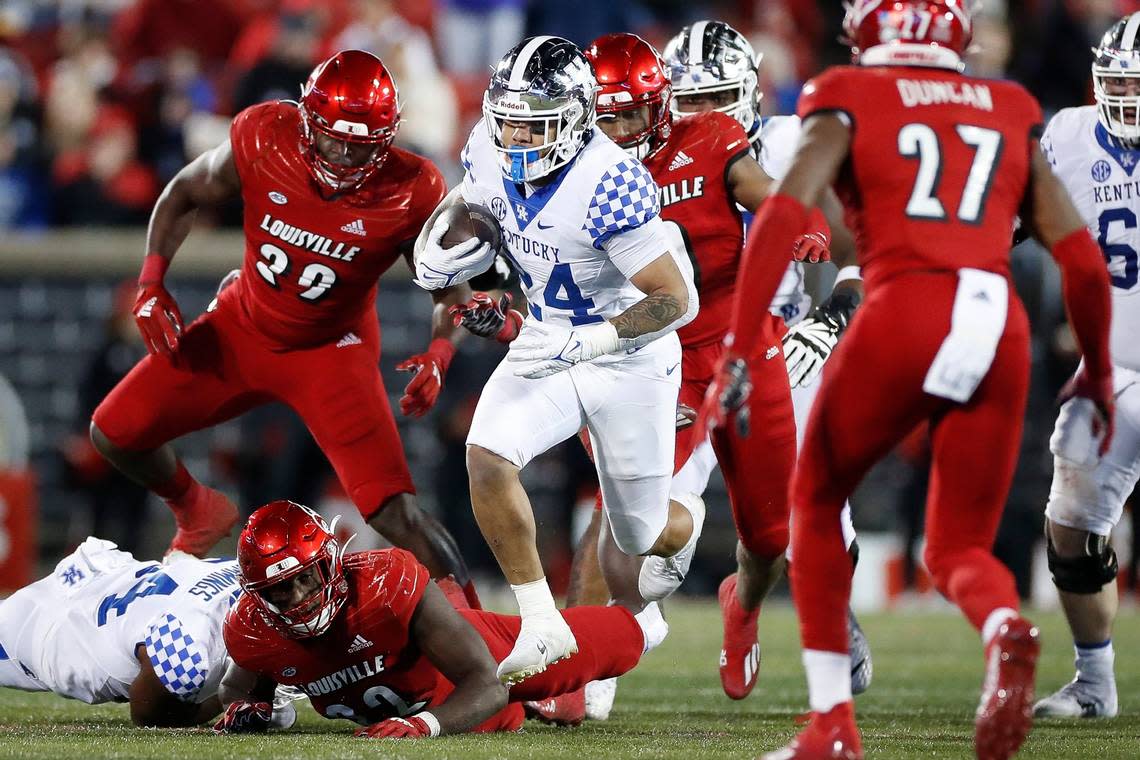 Kentucky star running back Christopher Rodriguez (24) will play at Kroger Field for the final time when the Wildcats host archrival Louisville on Saturday in the battle for the Governor’s Cup.