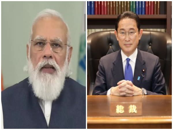 Prime Minister Narendra Modi (L) and Japan's new Prime Minister Kishida Fumio (R)