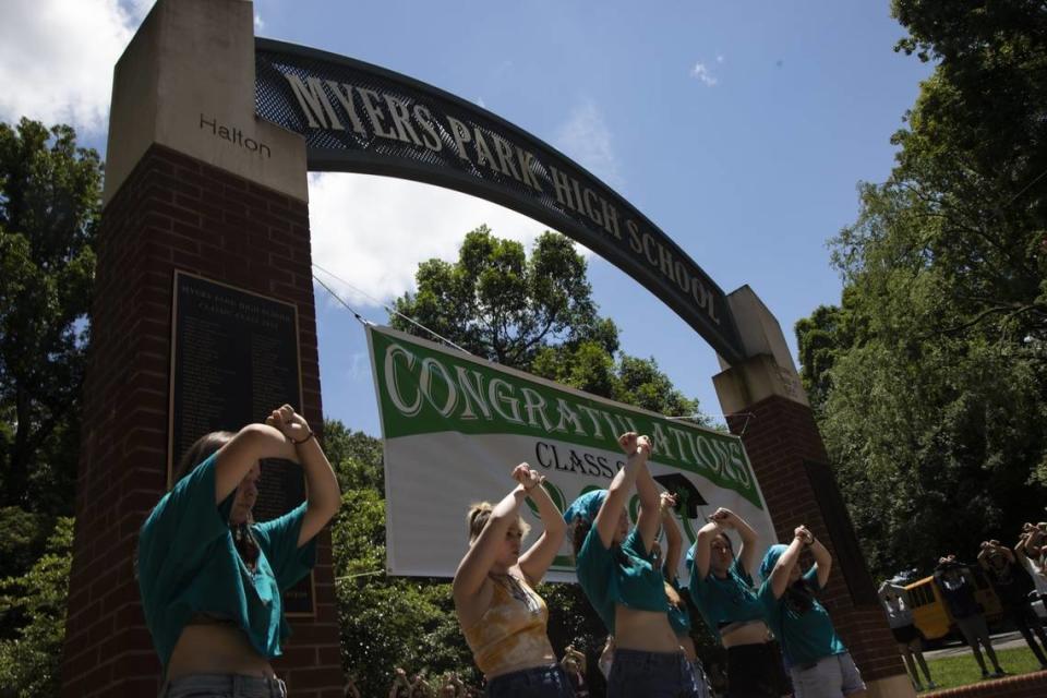 Students assembled June 29, 2021 for a protest as Myers Park High and Charlotte-Mecklenburg Schools faced widespread criticism for how administrators handled past reports of sexual assault on campus.