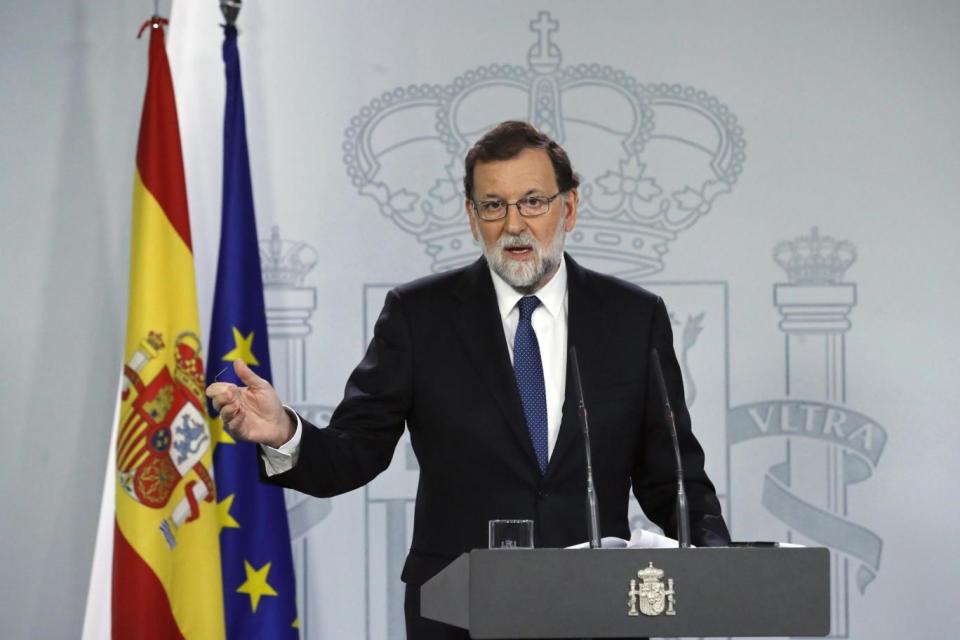 Spanish Prime Minister Mariano Rajoy addresses a press conference on Saturday (EPA)