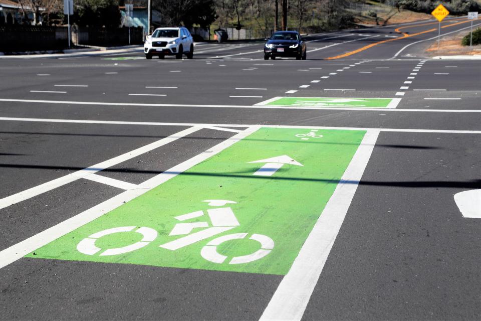 Traffic work and paint striping were done at the intersection of Churn Creek Road and College View Drive near the Valero gas station in preparation for the new Bethel Church campus planned off nearby Collyer Drive.