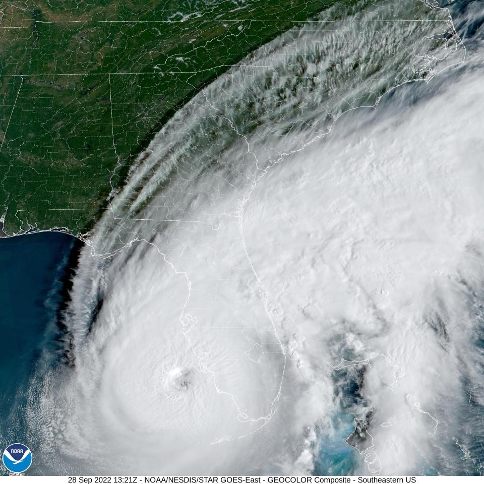 Hurricane Ian approaches Florida's southwest coast as a Category 4 storm and is forecast to pass northeast and enter the Atlantic Ocean near Daytona by Thursday, according to the National Weather Service Forecast Office in Melbourne on Wednesday, Sept. 28, 2022.