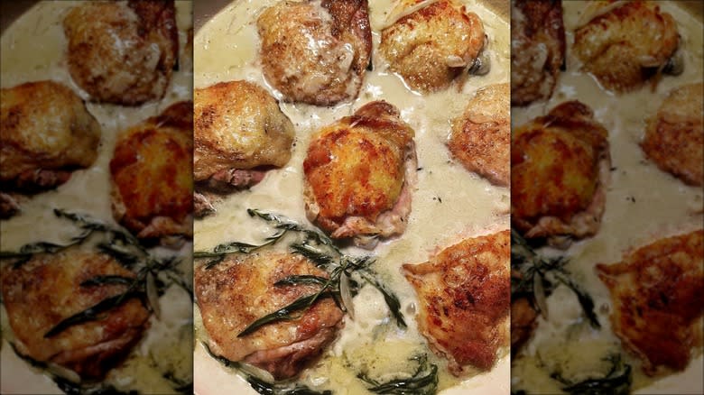 Chicken thighs with mustard sauce