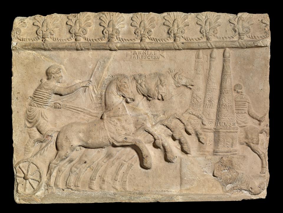 Terracotta relief showing a chariot-race, Italy, AD 40–70 (The Trustees of the British Museum/PA)