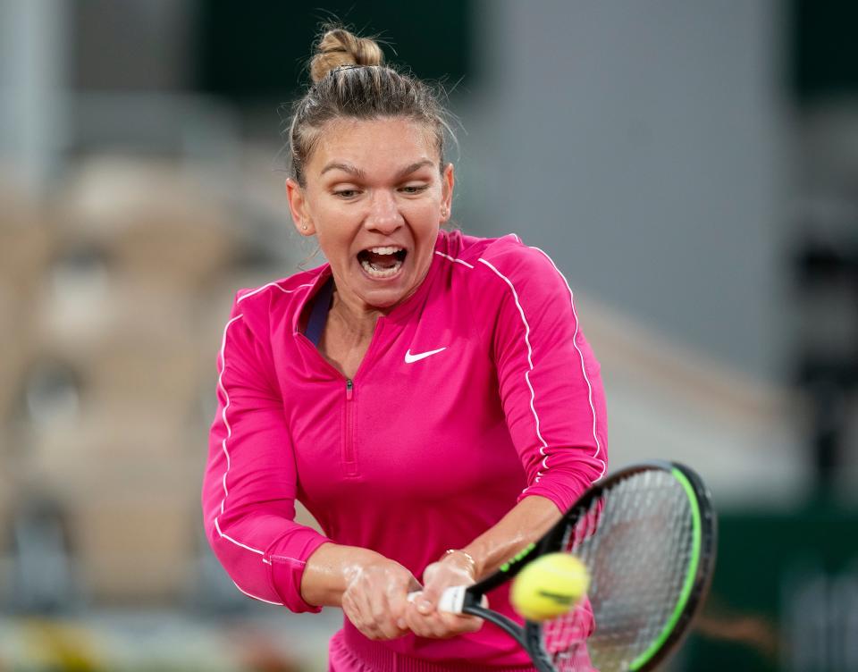 Simona Halep in action during her match against Iga Swiatek at the French Open.