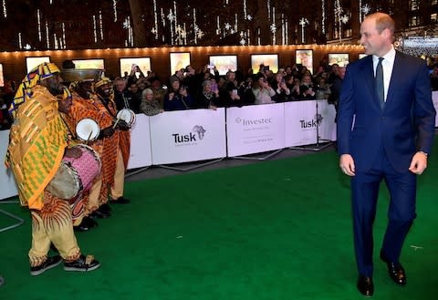 The Duke of Cambridge, the Royal Patron of Tusk, arriving at the Tusk Conservation Awards 2019 - Credit: Getty