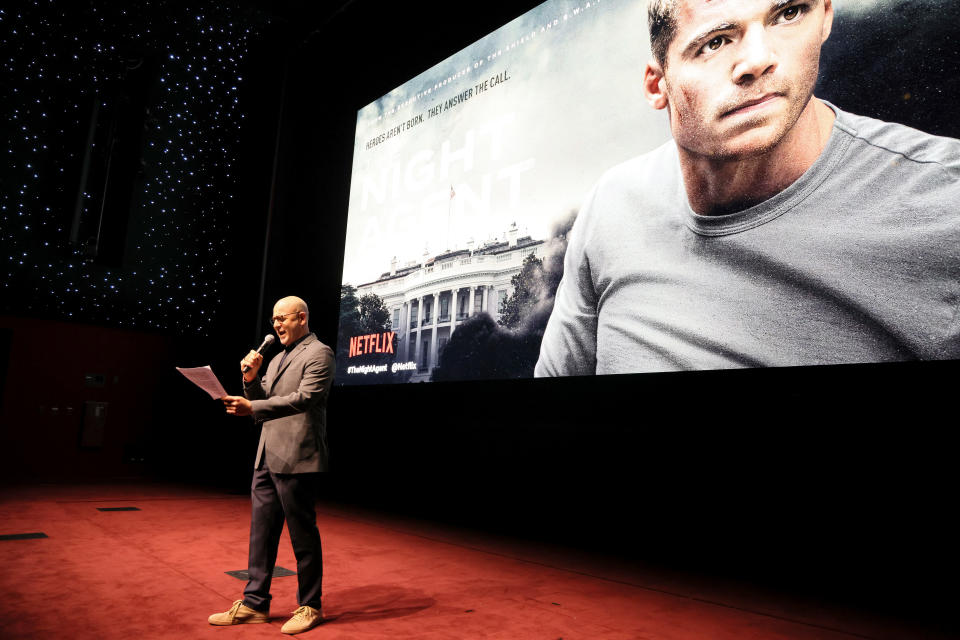 LOS ANGELES, CALIFORNIA - MARCH 20: Peter Friedlander speaks onstage during the The Night Agent Los Angeles special screening at Netflix Tudum Theater on March 20, 2023 in Los Angeles, California. (Photo by Rodin Eckenroth/Getty Images for Netflix)