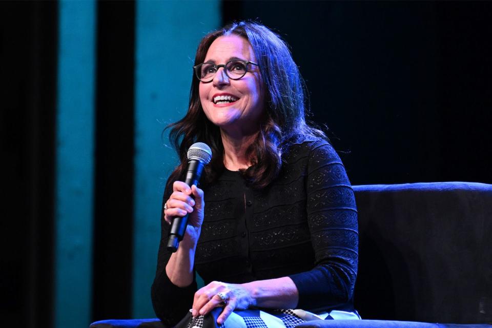 <p>Bryan Bedder/Getty</p> Julia Louis-Dreyfus speaks onstage at the 2023 New Yorker Festival on Oct. 6.