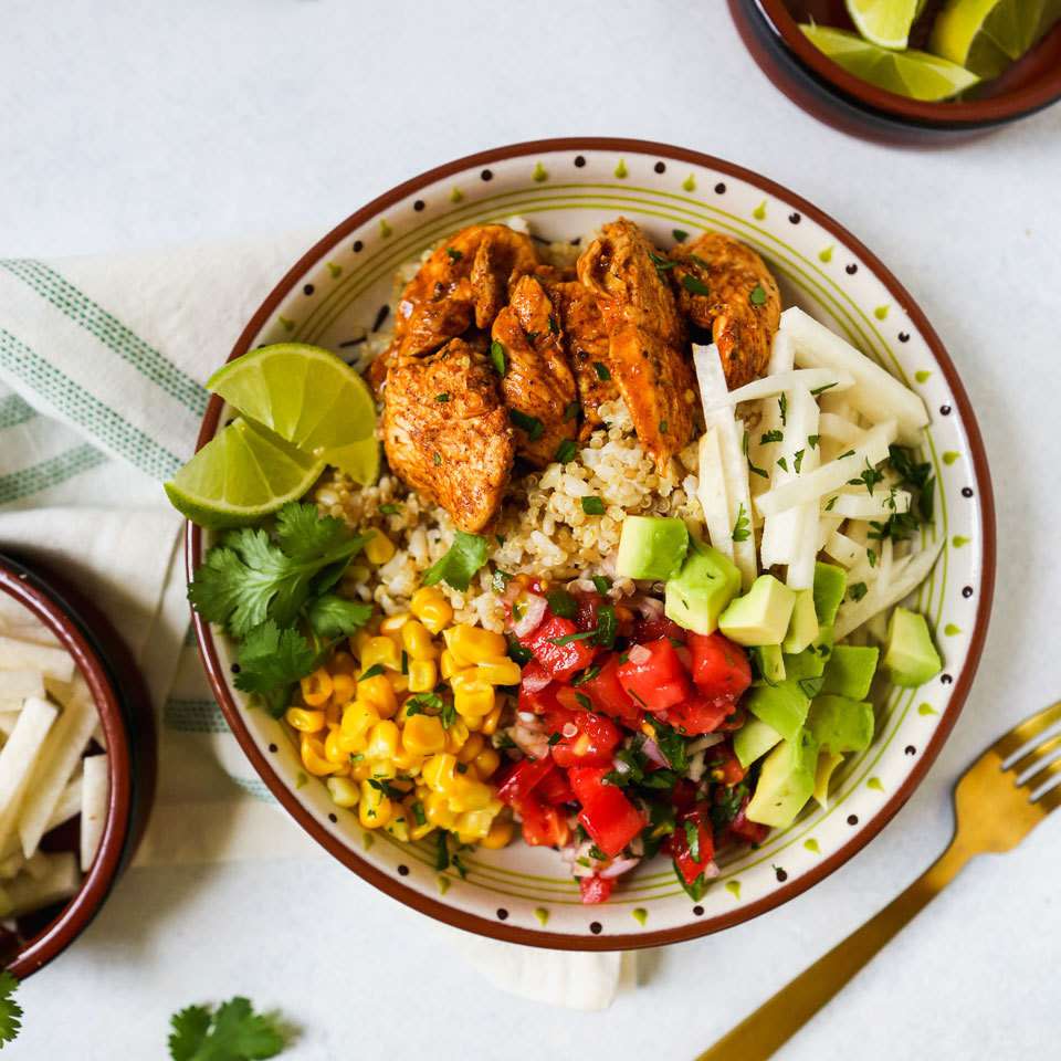 <p>Skip takeout and whip up these equally delicious, and easy-to-make burrito bowls at home. They're great for a fast and easy dinner or as meal-prep lunches to pack for work throughout the week. <a href="https://www.eatingwell.com/recipe/268265/meal-prep-chili-lime-chicken-bowls/" rel="nofollow noopener" target="_blank" data-ylk="slk:View Recipe;elm:context_link;itc:0;sec:content-canvas" class="link ">View Recipe</a></p>