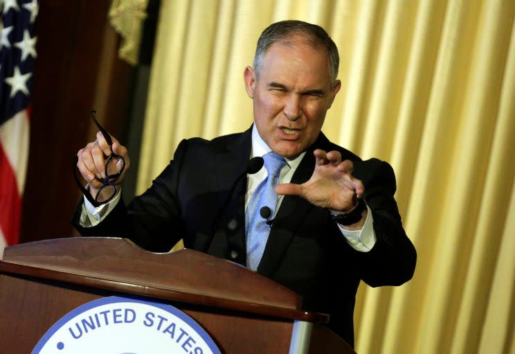 Scott Pruitt, administrator of the Environmental Protection Agency, speaks to employees of the agency in Washington, D.C., on Tuesday. (Photo: Joshua Roberts/Reuters)