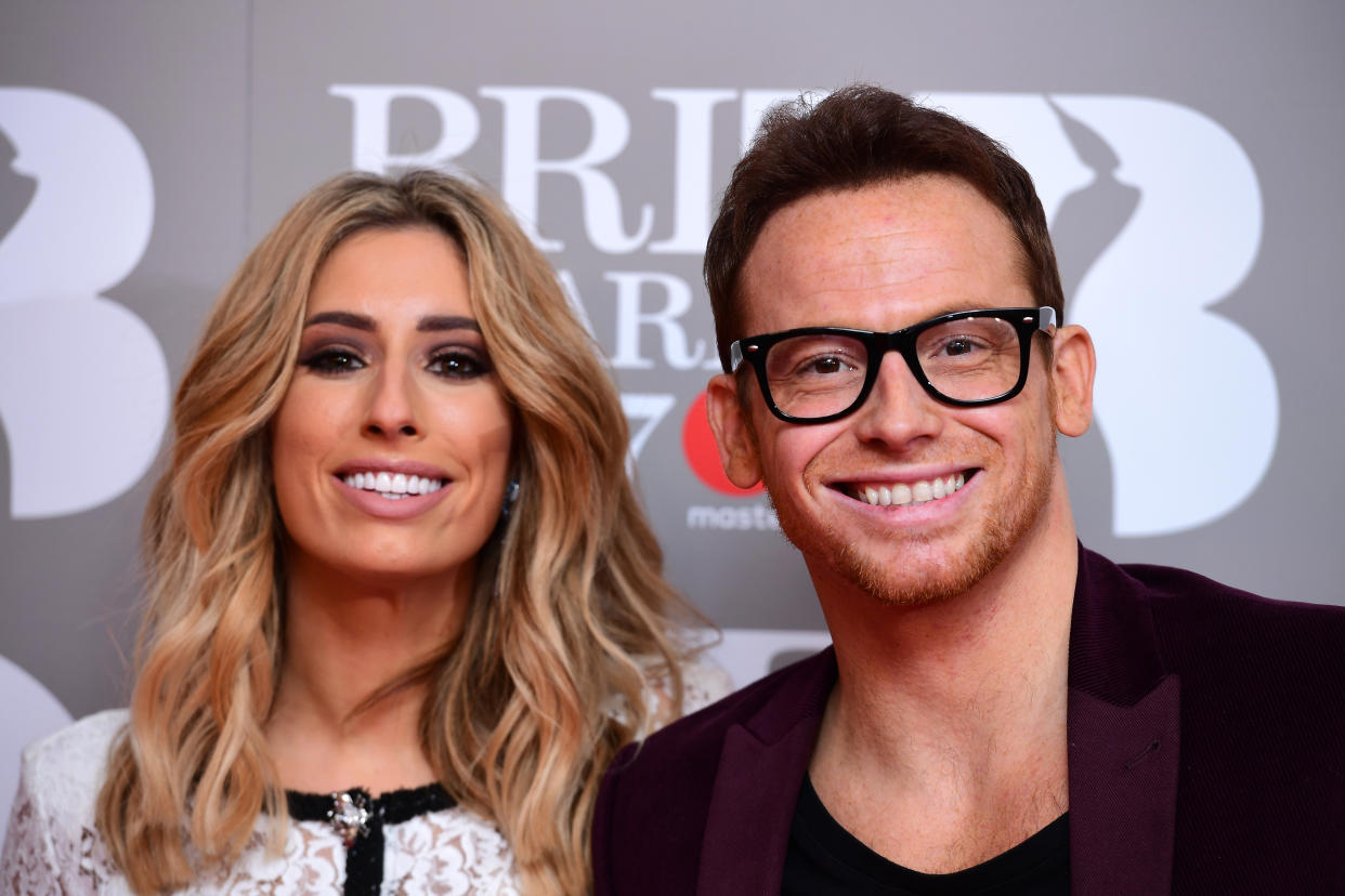 Stacey Solomon and Joe Swash attending the Brit Awards at the O2 Arena, London.