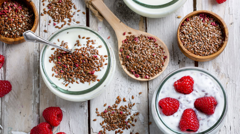 Flax seeds and chia in breakfast 